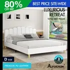 ALFORDSON Bed Frame Double Size Upholstered Platform Base Leather White TANIA