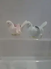 Pair Of Vintage Pink Floral Porcelain Potpourri Dove Bird Ceramic Pomander Pink