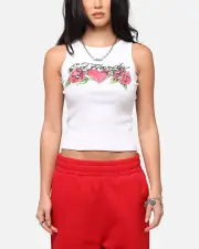 [ED HARDY] Ed Hardy Women's Rose Tank Top White - Size S S White