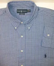 Polo Ralph Lauren Classic Fit LS Shirt Tattersall Plaid Blue White $95 Pony NWT