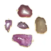 Real Geode Slice Druzy Silver Plated DIY Necklace Connectors 5 Pcs Lot