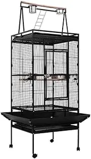 i.Pet Bird Cage 81 x 76 x 173cm Large Guinea Pig Pet Birds Parrot Ferret Cages Aviary Budgie Finch Canary Stand Toys,Black 2 Perch with Wheel + Slide-Out Removable Tray and Top