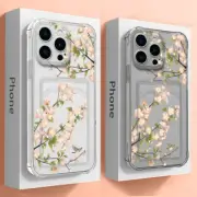 Clear Case With Card Slot For iPhone 16 15 Pro Max 14 13 12 11 Flower Soft Cover