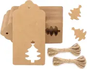 Christmas Gift Tags, 100Pcs Brown Gift Tags with Strings, 300G/M² Thick Kraft Pa