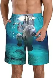 [OdDdot] Jewel Dragonfly Print Men's Quick-Dry Swim Trunks,Breathable Swimming Board Shorts, for Summer Surfing Beach Swimwear, West Indian Manatees, Small