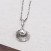 Shell Pearls Shaped Pendant Necklace Silver Color Clavicle Chain for Women Girls