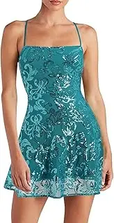 [Generic] Sparkly Sequin Homecoming Dresses for Teens Short Tight Lace Spaghetti Straps Mini Gowns Womens Plus Size Dresses for Wedding Guest