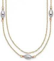 [JewelryWeb] 14k Tri Color Polished Spring-Ring Gold 2 Strand With Puff Beads W/2 In Ext Necklace 41 Centimeters 6mm Wide-Strand-Necklace for Women