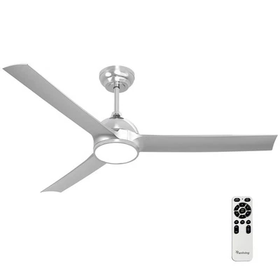 52 Inch Modern Silver Ceiling Fan with Lights Remote Control Quiet DC Motor/D...