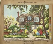Marty Bell "Devon Cottage" Pegasus Orig. Needlepoint Canvas 19.5" x 15.75" 807