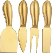 Patelai Stainless Steel Cheese Knives Set, Cheese Tools with Slicer and Cutters for Kitchen(Gold,4 Pieces)