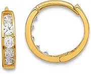 [JewelryWeb] 14k Solid Yellow Gold 2mm CZ Simulated Diamond Hoop Earringss 9.46x9.48mm Wide 2.16mm Thick-Hoop Earring for Women