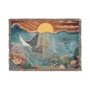 Woven Blanket Under the Sea Dolphins Stingray Manatee Quilt Tapestry Kids Room