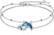 [HOPEEZZ] Dolphin Anklet for Women Sterling Silver Crystal Anklet Dolphins Beach Jewelry Gift for Women