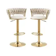 SERENITà Ivory Velvet Seat Kitchen Breakfast Bar Stools Counter Height Barstools with Back Cushioned Chairs for Home Bar x2