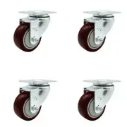 3 Inch Maroon Polyurethane Wheel Swivel Top Plate Caster Set Service Caster