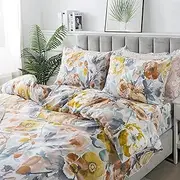 Lemfux Vintage 3pcs Duvet Cover Sets King/Cal King Size 1 Quilt Cover + 2 Pillowcover 100% Cotton Bedding Set Ink Painting Art Rendering Colorful Flower Pattern Western Farmhouse