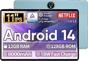 Android Tablet 10.1 Inch Android 14 Tablets, Octa Core Tablet for Children, 12GB RAM + 128GB ROM + 1TB Expansion, 1280x800 FHD Touchscreens, 8000mAh Battery, WiFi, Bluetooth 5.0, 5MP + 8MP Dual