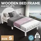 Single Bed Frame Solid Pine Wood Mattress Platform Base Round Headboard White