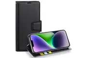 For Apple iPhone 14 Case, Hanman Wallet Leather Flip Magnetic Stand Case Cover (Black)