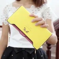 在飛比找Yahoo!奇摩拍賣優惠-買一送一(卡套或耳機包零錢包)黃色時尚蝴蝶結長夾甜心長夾心型