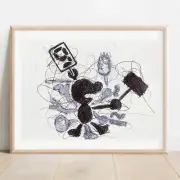 Mr. Game and Watch Ballpoint Pen Print, Super Smash Bros Art Poster