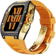 [AEHON] Carbon Fiber Watch Case，For Apple Watch 8 7 44mm 45mm Fluororubber Strap Set Frame Bezel Mod Kit For iWatch 7 6 5 4 SE