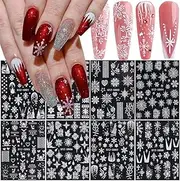 Christmas Snowflake Nail Stickers: Embossed 5D Stereoscopic Snowflake Elk Tree Xmas Party Nail Decals Charms, DIY Accessories (8 Sheets)