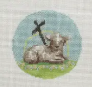 Atlantic Blue Canvas Lamb of God Round Ornament Handpainted Needlepoint Canvas