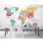 定制 3D 壁紙壁畫簡單世界地圖裝飾畫臥室客廳背景牆 - 壁紙
