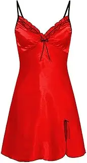 [Generic] Stain Lingerie Dress for Women Mini Teddy Babydoll Silk Slip Dresses Sexy Lace Trim V Neck Chemise Nightwear