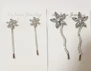Two Pair Bridal Party Flower Hair Clips in Silver Colour