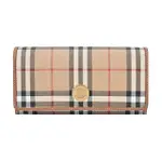 【BURBERRY 巴寶莉】浮雕LOGO格紋翻蓋長夾(卡其)