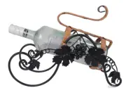 Grape Vine Leaf Carriage Single Wine Bottle Holder Tabletop Metal Display Rack