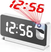 Digital Projection Alarm Clock for Bedroom, with 180° Rotatable Projector on Cei