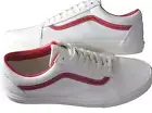 Vans Men's Old Skool Vintage Leather Blanc De Blanc White Red Shoes Size 9.5 NIB