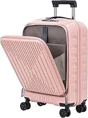 [Kaleenie] 19 Inch Suitcase Hand Luggage with Front Pocket for 15.6" Laptop, 35 * 23 * 55cm, 43L, 3.1Kg, Ligthweight ABS+PC Hardshell Carry On, Pink