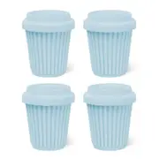 BYO Silicone Reusable Coffee Cup 230ml / 8 Oz in Blue with Blue Lid 4 Pack