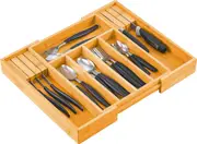 Bamboo Expandable Cutlery Organizer Tray For Silverware, Flatware, Utensils, Cutlery