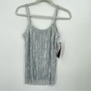 NWT Almost famous Shiny silver pleated tank top Sz M