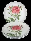 4 SOHO LOFT Scalloped Fluted Edge 11" THICK HVY DUTY Coral Roses Melamine Plates