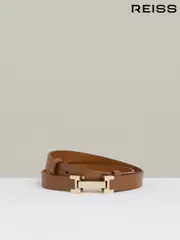 Reiss Tan Hayley Leather Square Hinge Belt (U36265) | $125