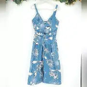 Reiss Noah Floral Button Through Midi Dress in Blue