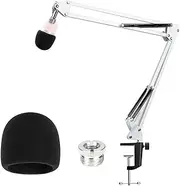 YOUSHARES Razer Seiren Mini Microphone Boom Arm with Filter Foam Cover, White Razer Seiren Mini Mic Stand with Foam Cover Windscreen - Premium Razer Seiren Mini Microphone Stand for Streaming