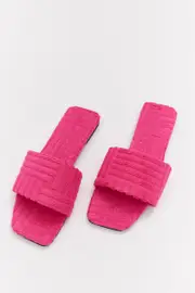 Pink Square Toe Toweling Detail Slippers