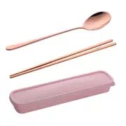 1Set Korean Stainless Steel Food Chopsticks Set Long Handle Flat Non-Slip Chopsticks Dessert Spoon Dinnerware Set With Box