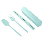 (Nordic Green)Wheat Straw Cutlery Set Portable Spoon Fork Chopsticks Travel U