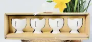 RAE DUNN FARMHOUSE MAGENTA SET OF 4 P-E-E-P EGG CUPS EASTER DECOR