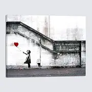 [Wieco Art] Large Canvas Prints of Banksy Grafitti Girl with Red Balloon Grey Love Pictures Paintings for Living Room Bedroom Home Decorations Modern Framed Giclee Artwork