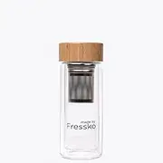 made by Fressko |Wide Mouth Double Walled Glass Infuser Flask | with 2 in1 Infuser |BPA-Free | Vacuum Sealed Leak Proof Lid (300ml)